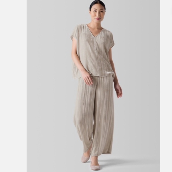 Eileen Fisher Ivory Cream Velvet Wide Leg Pants Nwt - Picture 1 of 4